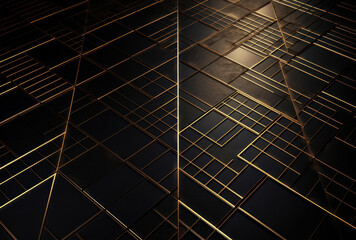 Dark black mosaic background with golden lines Art Deco luxury style texture Created with...