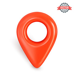 Red map pointer or GPS location icon, front view. Information sign. Realistic 3D vector graphics isolated on white background