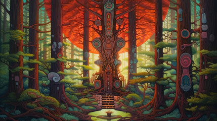 shamanism totem alter ritual in the forest - by generative ai