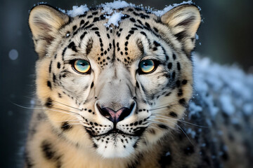 Fototapeta na wymiar Snow Leopard Close-Up Portrait Generated With Ai