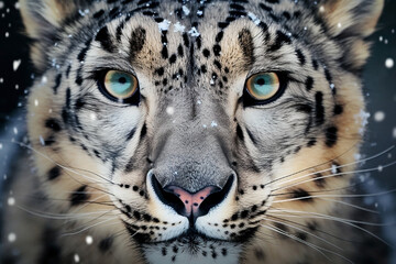 Obraz premium Snow Leopard Close-Up Portrait Generated With Ai
