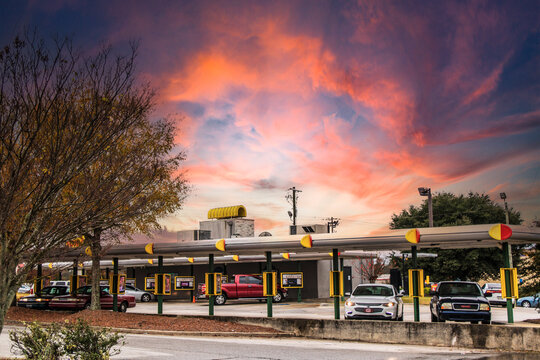 Sonic Fast Food Restaurant People Parked Eating