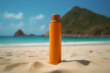 Sunscreen spray isolated on white background. Summer vacation accessories Generative AI