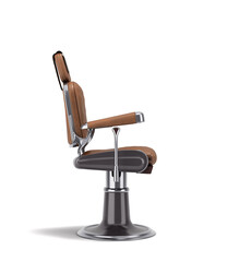 leather barber chair with chrome inserts right view 3d render on white