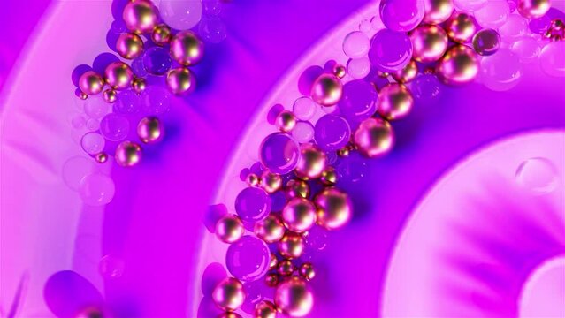 violet reflecting spiral form surface with glowing gold and crystall balls