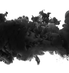 Poster Im Rahmen Black and white abstract smoke wave background. Ink colors blot in water. © Liliia