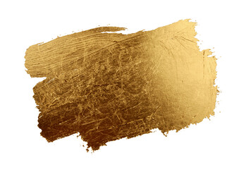 Gold bronze glitter color line smear brushstrok painting blot on white background.