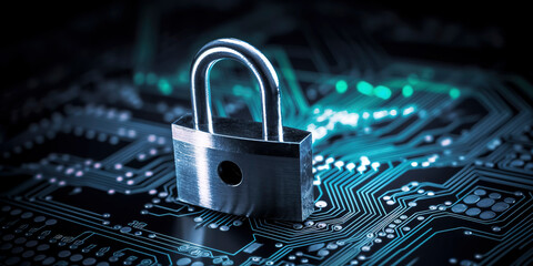 Preserving Digital Security: Padlock Graphic Depicting Internet Cybersecurity and Protecting Against Data Breaches. AI Generated