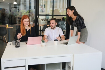 Fototapeta premium Business discussions. Shot of businesswomen brainstorming in an office
