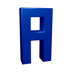 Blue alphabet letter a in 3d rendering for education, text concept