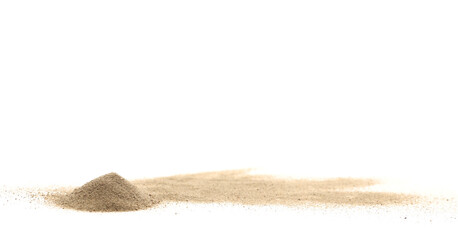 Fototapeta na wymiar Pile desert sand dune isolated on white background, side view