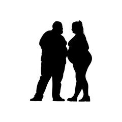Vector illustration. Silhouette of a man and woman of large build.