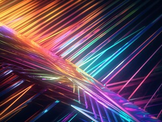Neon lights diagonal lines on dark background Created with Generative AI technology