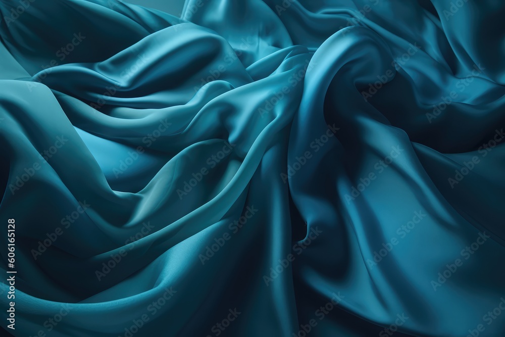 Poster blue abstract background of flowing floating fabric. generative ai