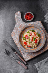 Delicious boiled rice with peppers, peas, asparagus beans and carrots