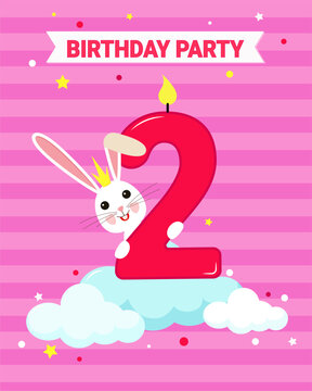 Birthday party. A hare with a number two year old. Children's birthday party. 