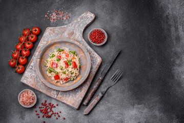 Delicious boiled rice with peppers, peas, asparagus beans and carrots