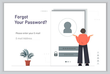 Person trying to find password to the personal account in social media, entering password at the mobile app, flat vector illustration