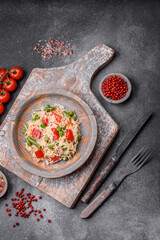 Delicious boiled rice with peppers, peas, asparagus beans and carrots