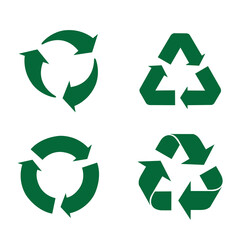 Signo de reciclaje verde. Vista de frente y de cerca. Icono vector