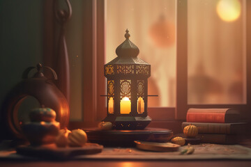 Eid Mubarak Celebration: Beautiful Illustration Honoring Ramadan and Islam. AI Generated