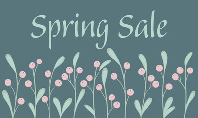 Spring Sale - Schriftzug in englischer Sprache - Frühlingsverkauf. Verkaufsbanner mit floralem Design in rosa und türkis.