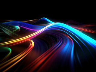 Neon lights wavy lines on dark background Created with Generative AI technology.