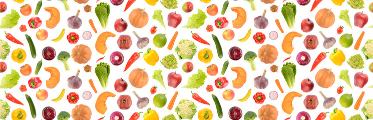 Fruit vegetable seamless pattern isolated on white