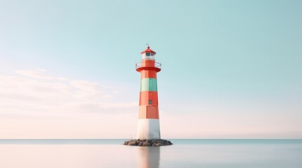 A lighthouse in a body of water with a blue sky in the background.AI Generative AI