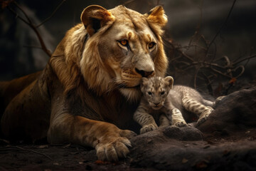 Fototapeta na wymiar Protective Lion Mother
