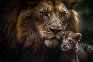 Obraz premium Protective Lion Mother