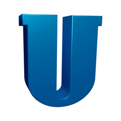 Blue alphabet letter u in 3d rendering for education concept