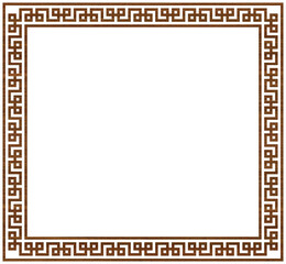 Greek frame ornaments, meanders. Square meander border from wooden walnut repeated Greek motif Vector illustration