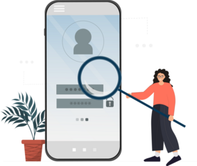 Person trying to find password to the personal account in social media, entering password at the mobile app, flat vector illustration
