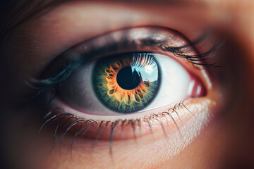 Fototapeta na wymiar Lens of Emotion: Close-Up Capture of an Eye Showcasing Delicate Focus and Blur. AI Generated