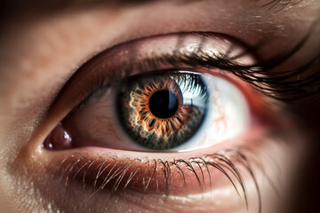 Naklejka premium Lens of Emotion: Close-Up Capture of an Eye Showcasing Delicate Focus and Blur. AI Generated