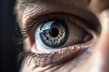 Naklejka premium Lens of Emotion: Close-Up Capture of an Eye Showcasing Delicate Focus and Blur. AI Generated