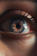 Naklejka premium Framed Vision: Close-Up Image of an Eye Featuring Exquisite Focus and Blur. AI Generated