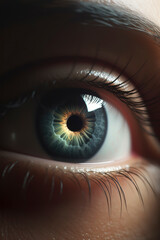 Naklejka premium Framed Vision: Close-Up Image of an Eye Featuring Exquisite Focus and Blur. AI Generated