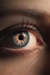 Naklejka premium Framed Vision: Close-Up Image of an Eye Featuring Exquisite Focus and Blur. AI Generated