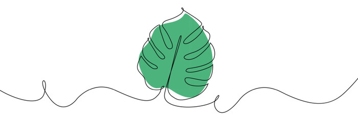 Monstera leaf line art. Tropical leaf one line drawing.Continuous line drawing of tropical monstera leaf.Single one line leaf .Monstera outline sketch.