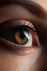 Naklejka premium Unveiling the Depth: Close-Up View of an Eye with Camera-Inspired Focus and Blur. AI Generated