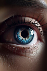 Naklejka premium Soulful Glance: Detailed Close-Up of an Eye with Dynamic Focus and Blur. AI Generated