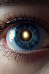 Naklejka premium Soulful Glance: Detailed Close-Up of an Eye with Dynamic Focus and Blur. AI Generated