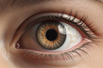 Naklejka premium Through the Lens: Intense Close-Up of an Eye with Camera-Like Focus and Blur. AI Generated