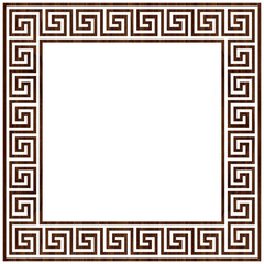 Greek frame ornaments, meanders. Square meander border from wooden walnut repeated Greek motif Vector illustration