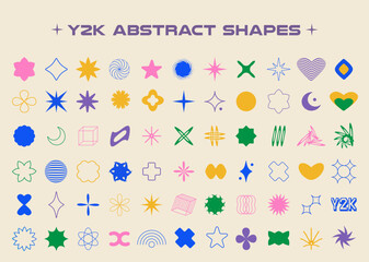 Set of aesthetic y2k geometric shapes. Simple trendy colorful geometric shapes. Retro design elements. Vector illustration for social networks or posters. EPS 10