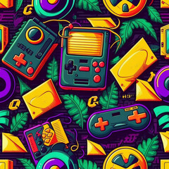 seamless pattern with old Nintendo 