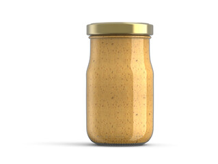 Mustard Glass Jar with Gold Metal Lid 3D Rendering