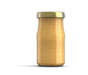 Mustard Glass Jar with Gold Metal Lid 3D Rendering